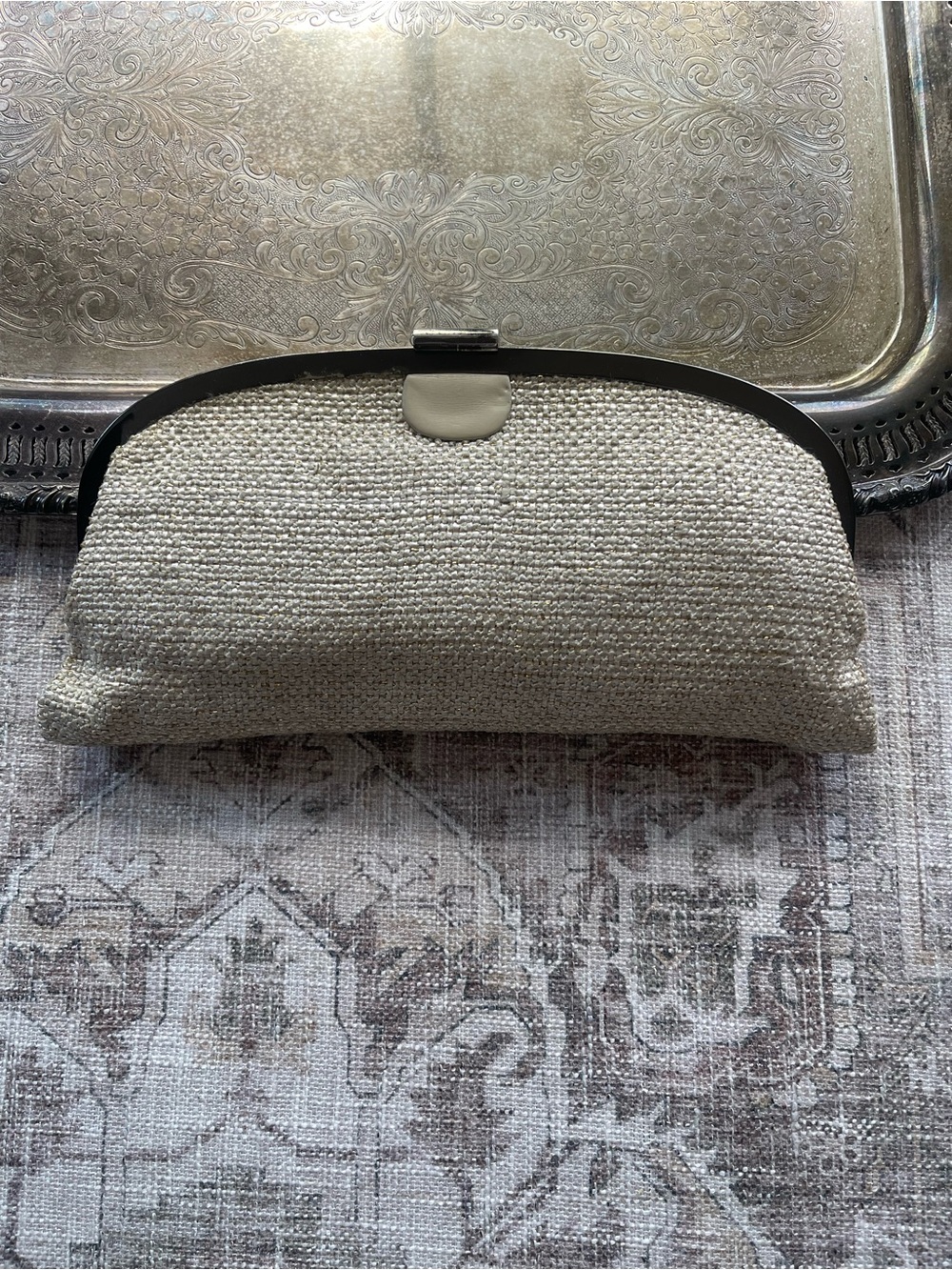 Loewe Vintage Beige Woven Frame Clutch